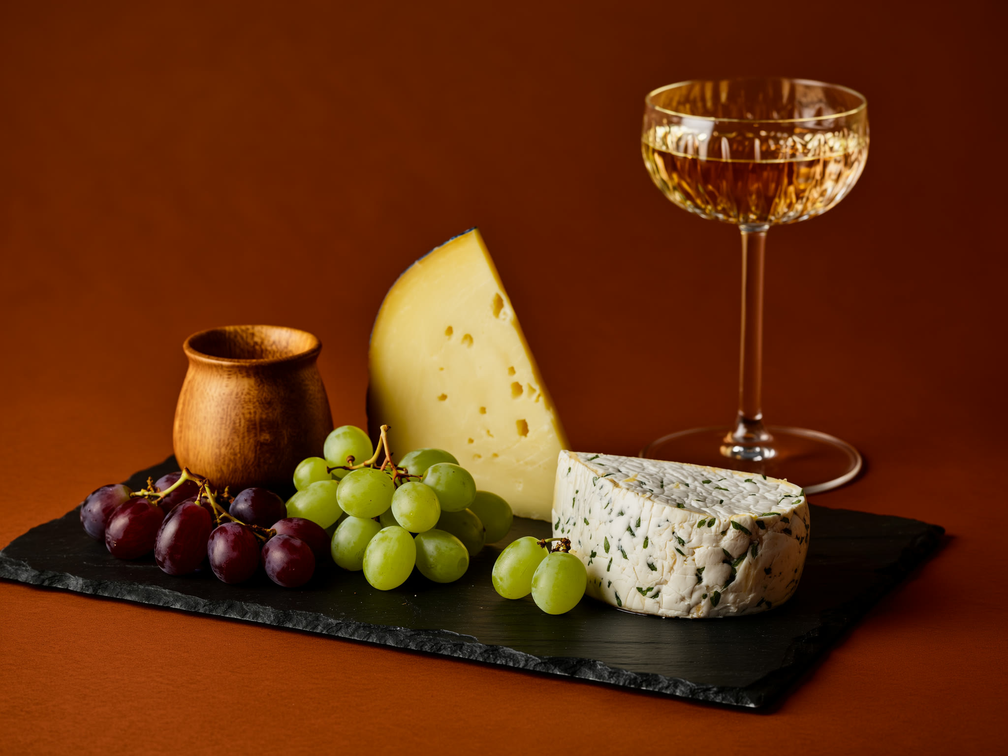 Cheese board with red wine